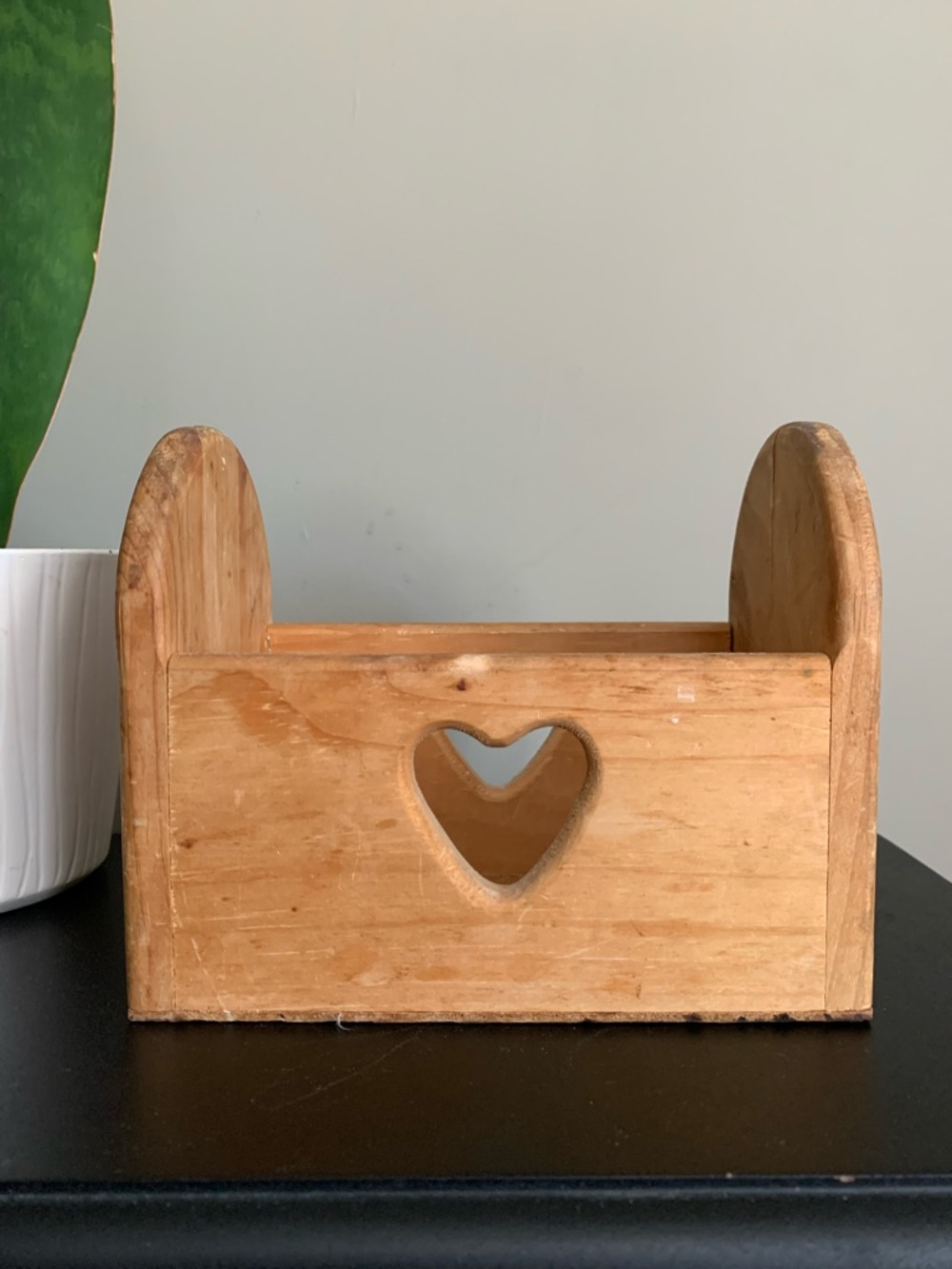Cottagecore vintage wooden carved heart napkin holder